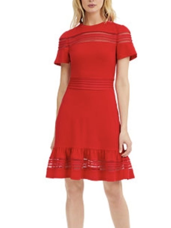 MICHAEL Michael Kors Dresses & Skirts - Michael Kors fit-and-Flare Red Mesh Mix Dress Medium *H